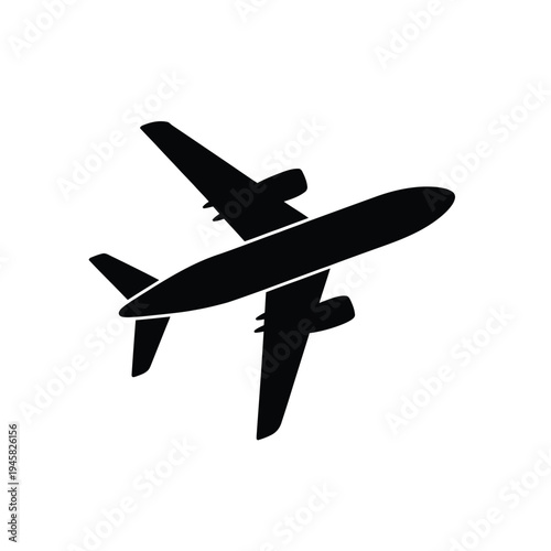 Simple black silhouette of a passenger airplane flying in the sky