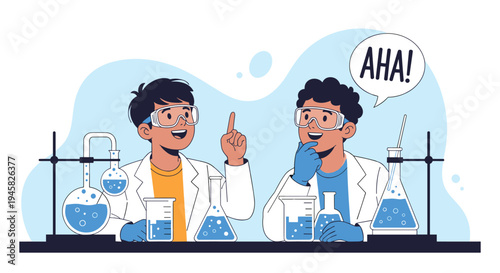 Two young male scientists conducting laboratory experiments