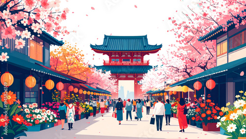 Abstract Flower Market Posters Vector Set Featuring Tokyo, Paris and Amsterdam with Trendy Floral Design, Modern Naive and Funky Wall Art