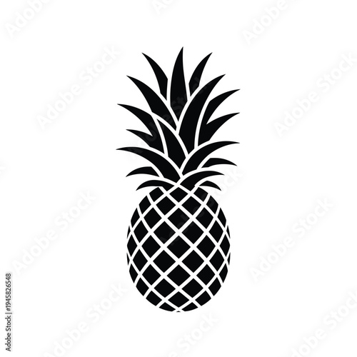A simple black and white illustration of a ripe pineapple fruit
