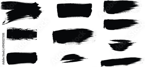 Collection of black brush strokes on white background for art and design