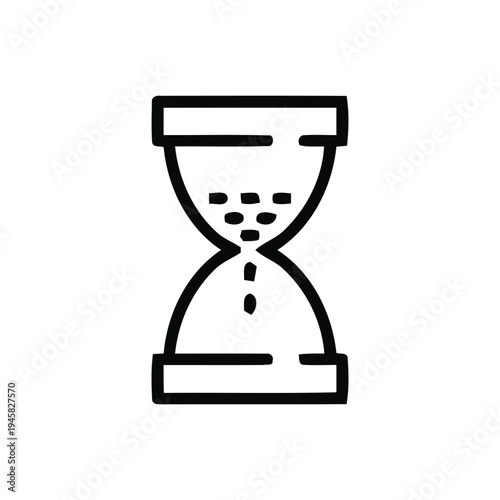 A simple line drawing of an hourglass with sand flowing from top to bottom