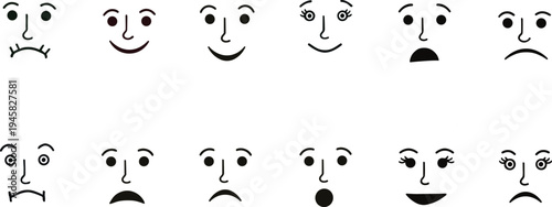 A collection of various cartoon faces with different expressions and emotions