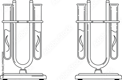 Laboratory U‑tube test apparatus silhouette vector illustration design graphic, science chemistry fluid dynamics art concept, black and white decorative creative collection