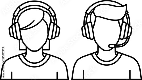 Customer service support headset silhouette vector illustration design graphic, communication call center art concept, black and white decorative creative collection