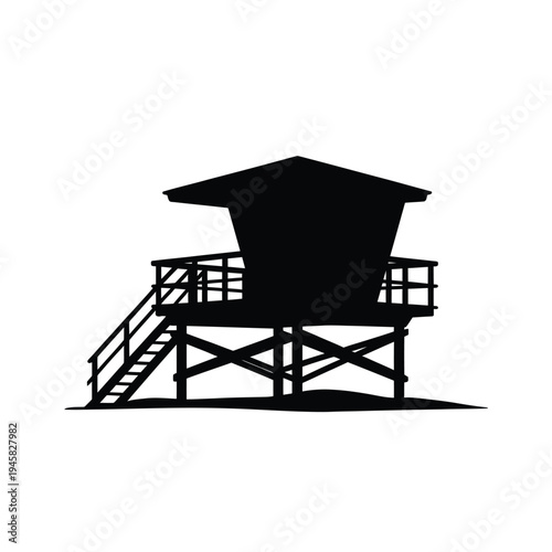 Silhouette of a lifeguard station on stilts against a white background