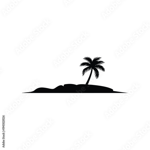 A solitary palm tree stands on a small silhouetted tropical island