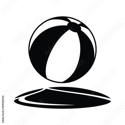 Black and white illustration of a beach ball with its shadow
