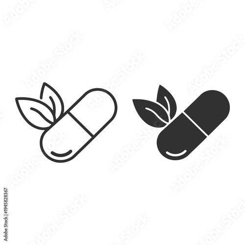 Herbal supplement pills with leaves natural and organic medicine concept