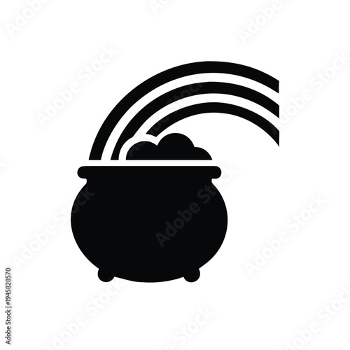 Pot of Gold Rainbow Silhouette Icon - Lucky Charm and Irish Celebration Symbol