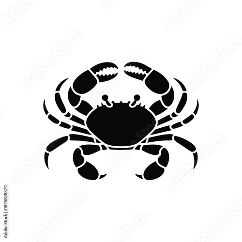 Simple black silhouette of a crab facing forward with detailed claws