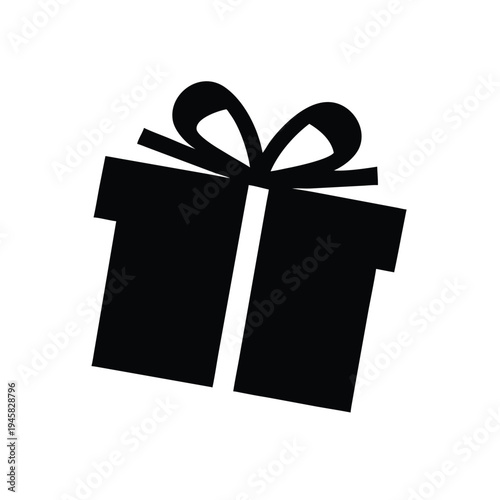 Dynamic black silhouette icon of a neatly wrapped gift box with a bow, perfect for celebration and surprise