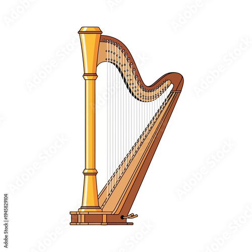Classical Golden Pedal Harp Vector Illustration