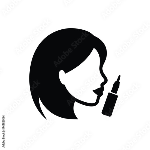 Elegant Woman Silhouette Applying Lip Cosmetic Product Icon for Beauty and Personal Care Illustration