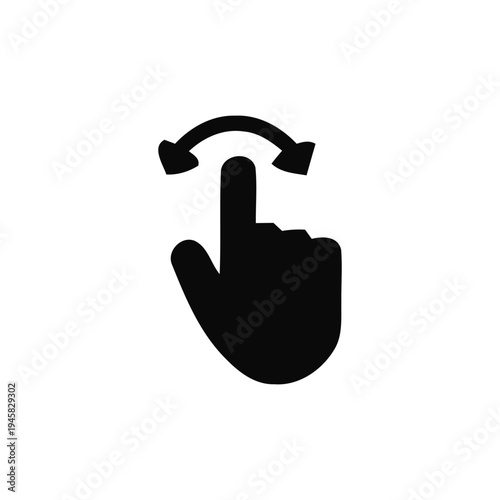 A black icon of a hand with index finger pointing up and a curved arrow rotating around it