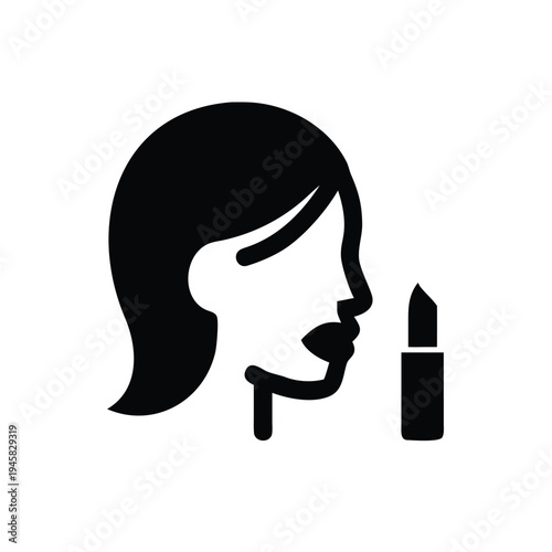 Minimalist Silhouette Icon of Woman Applying Lipstick - Elegant Personal Beauty Routine Graphic
