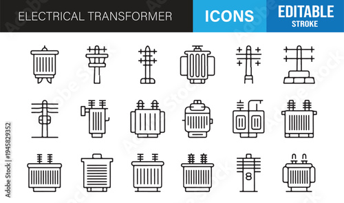 Energy transmission and power grid line icons collection