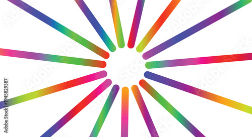 Abstract rainbow sunburst background. Radial color spectrum burst. Vector art graphic design element. Colorful circular line focus template. Modern geometric ray layout.