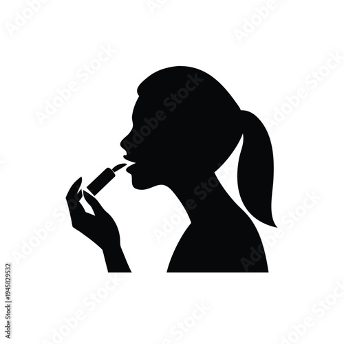 Elegant silhouette of a woman applying bright lipstick, symbolizing beauty, self-care, and daily cosmetic routine