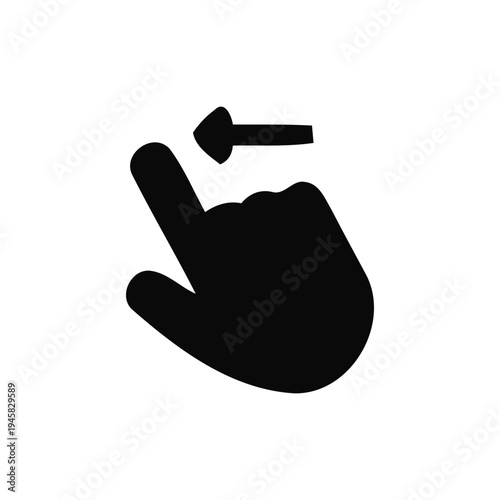 Black silhouette of a hand with index finger extended and a shuriken star flying above it on a white background