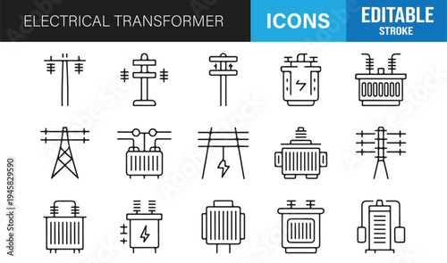 Power station and transformer outline icon collection vector pack