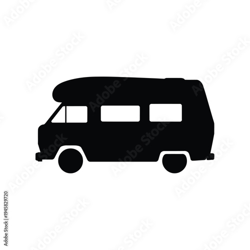 Simple black silhouette depicting a classic recreational vehicle design