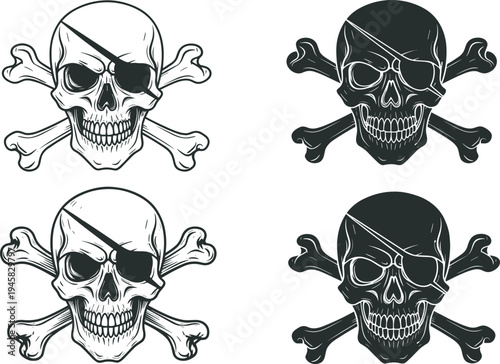 skull, pirate, crossbones, vector, illustration, skeleton, vintage, nautical, maritime, tattoo, head, death, gothic, bone, graphic