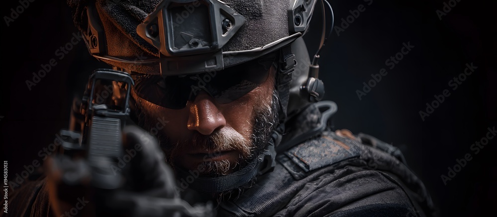 Fototapeta premium soldier pointing a weapon on the battlefield