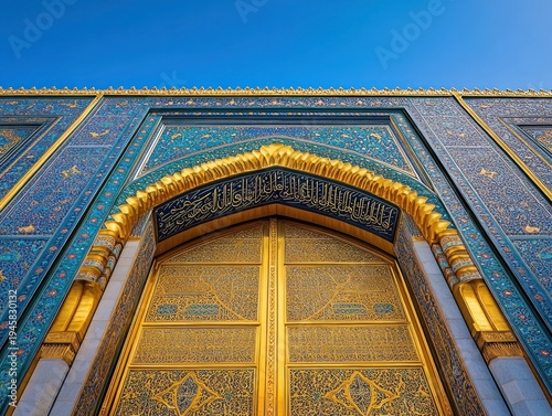 Ornate golden doors of a mosque
