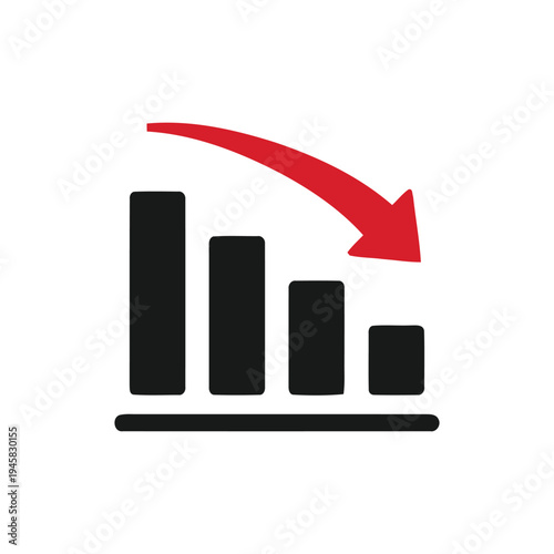 Declining trend graph with downward red arrow