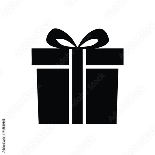 Gift box icon with ribbon and bow, simple black silhouette for celebration