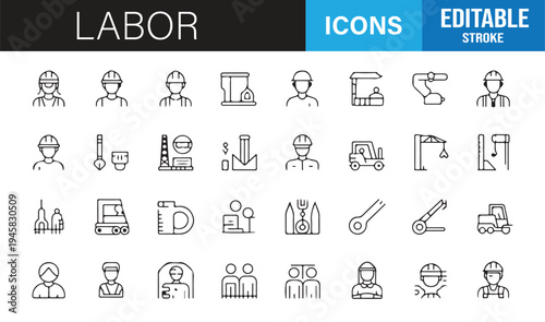 Professional labor workforce editable stroke line icon set