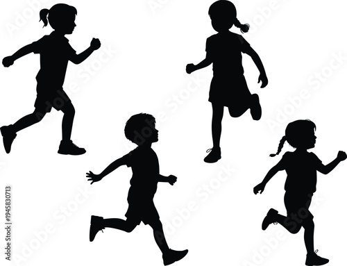 WebChildren silhouettes running together, playful kids activity, joyful childhood moments, outdoor fun concept, friendship and happiness, carefree lifestyle, innocence, energy, movement