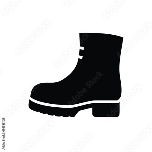 Simple black silhouette icon of a sturdy boot, symbolizing protection, adventure, or work, ideal for various design projects