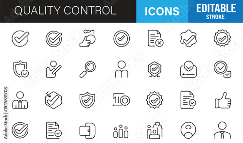 Inspection review and approval line icon set minimal vector pack