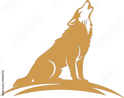 Golden wolf silhouette howling on a hill