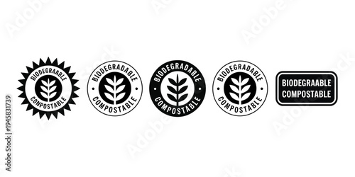 Biodegradable compostable eco friendly labels and badges set  various shapes and designs