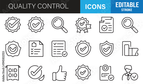 Certification approval and checklist quality control outline icons vector pack