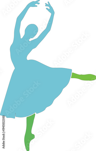 Blue and Green Silhouette of a Ballerina in Mid Dance