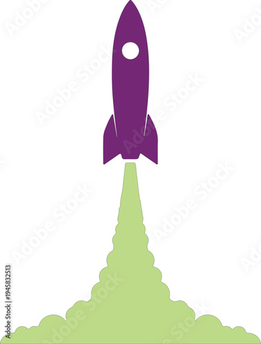 Purple Rocket Launching with Green Flames and Smoke