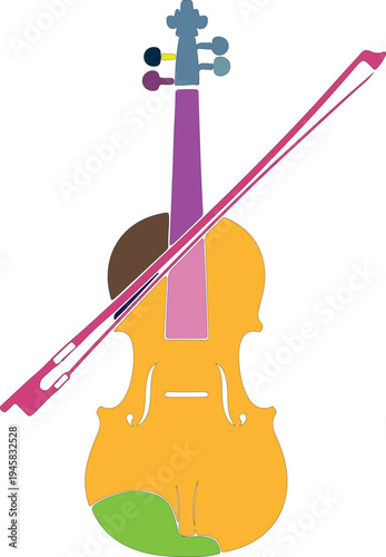 Colorful Silhouette of Violin and Bow with Vibrant Solid Colors