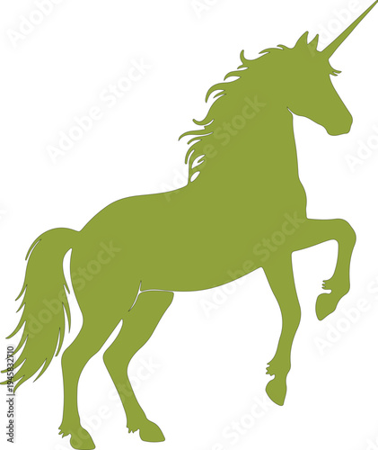 Green Unicorn Silhouette Standing on Hind Legs