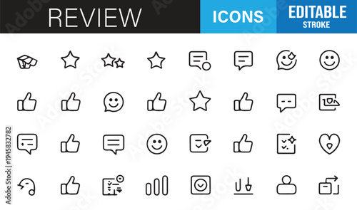 Rating feedback and satisfaction outline icon collection vector pack