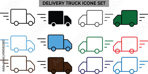 Set of 12 delivery truck icons vector
