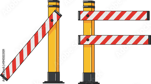 Road barrier gate set traffic safety block construction warning barricade vector illustration isolated transport control equipment street protection system