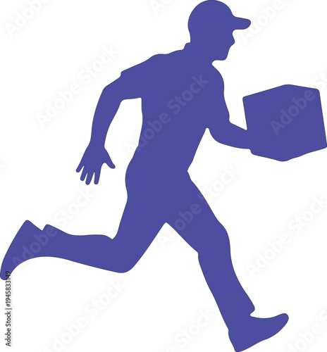 Silhouette of a Running Man Carrying a Box