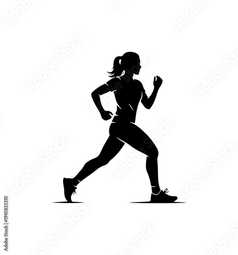 Female runner silhouette, athletic woman icon, black fitness illustration, running vector graphic