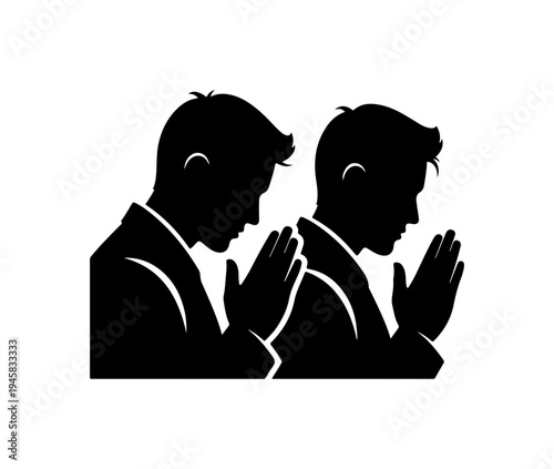 Silhouette, businessmen, praying, hands together, black