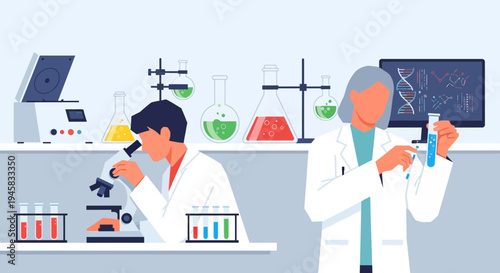 Biohacking Progress Scientists Researching Genetic Code in Modern Lab