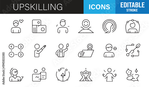 Business upskilling and career progress editable stroke line icons